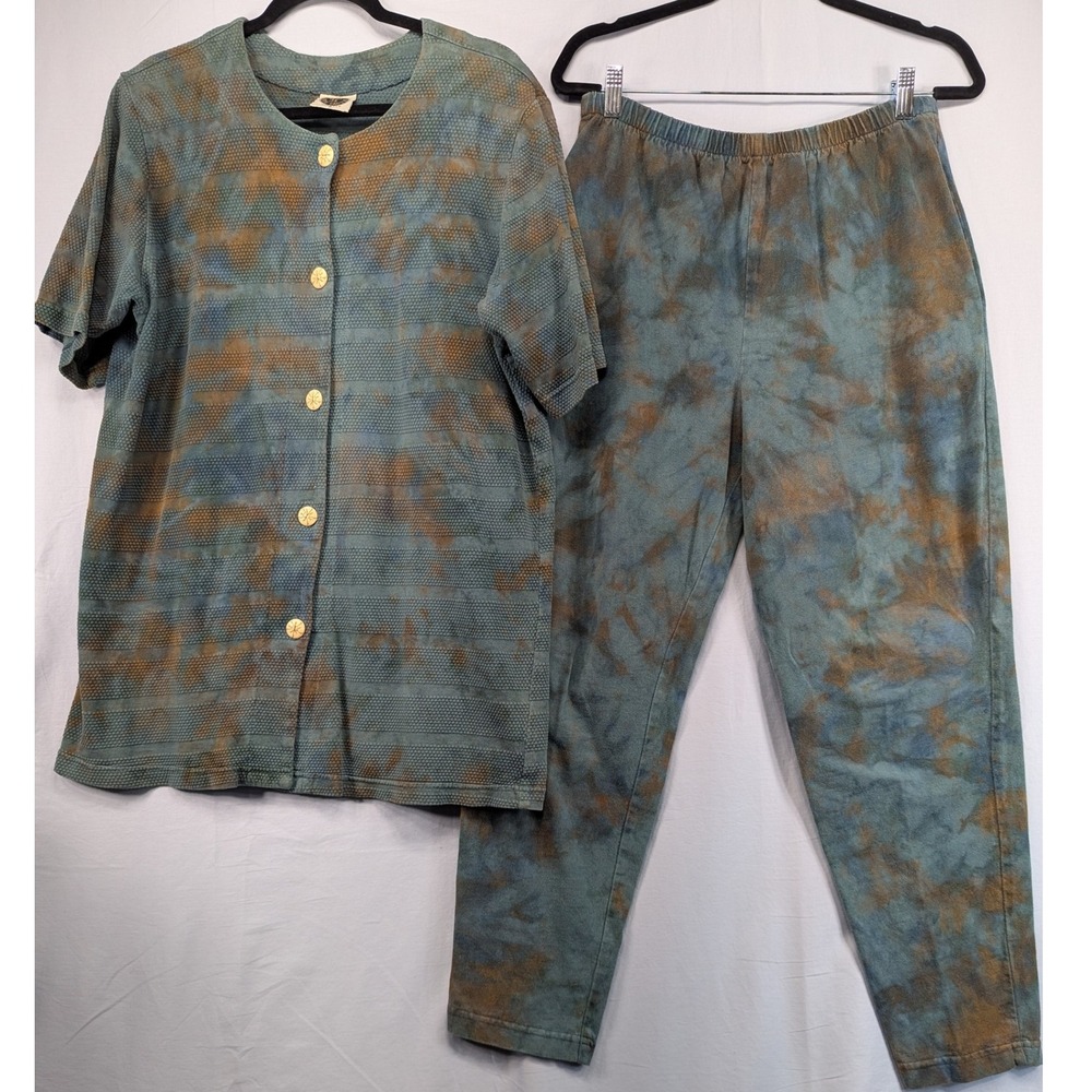 Blue Cactus Tie Dye‎ Two Piece Set Top Pants Size S Cotton Relaxed Fit